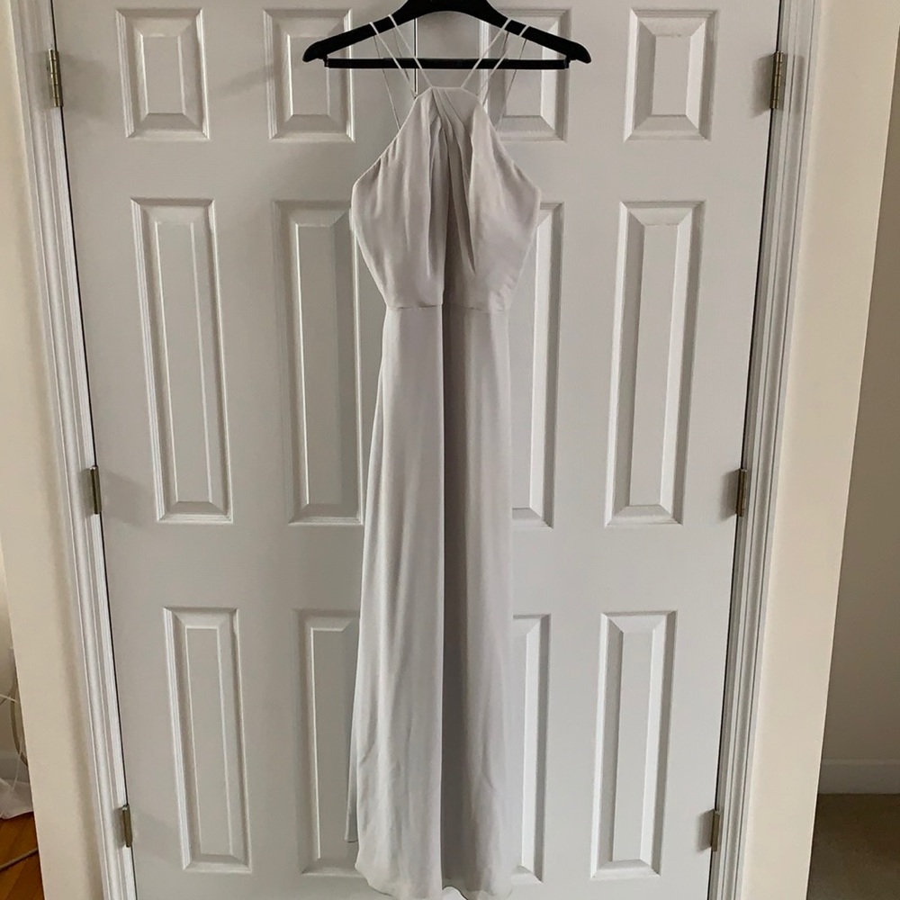 Long High Necked Spaghetti Strap Bridesmaid Dress